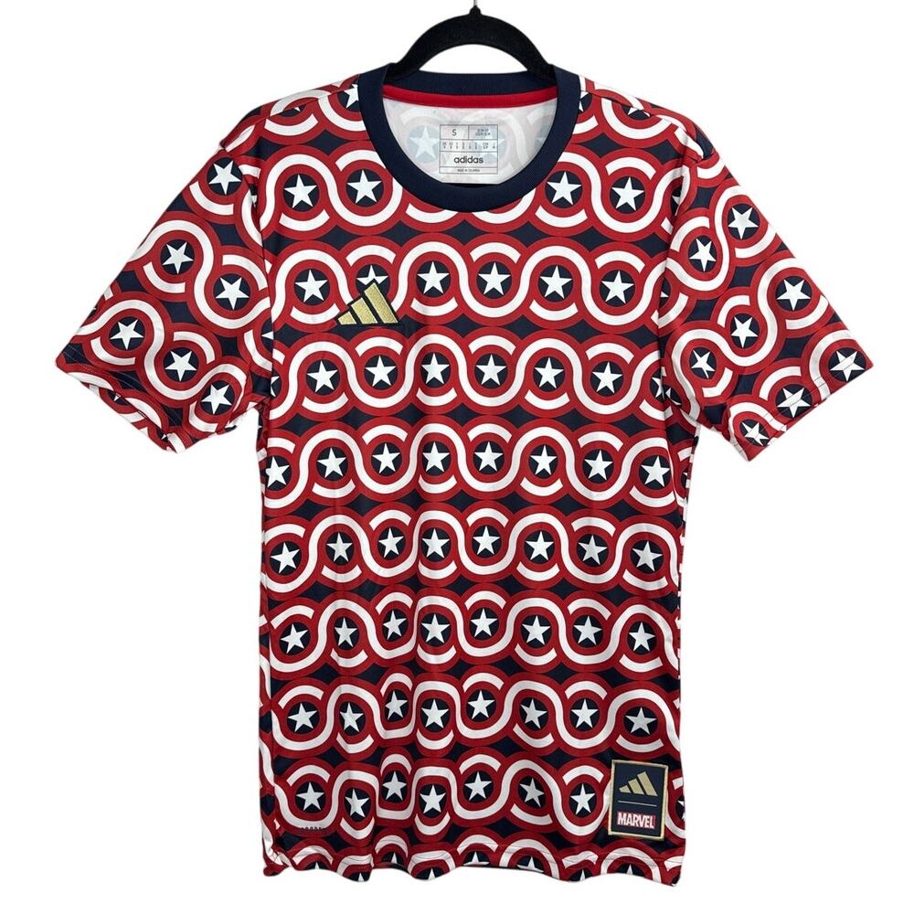 NWT Adidas x Marvel Captain America MLS Soccer Jersey Mens Size Small (HT3237)